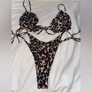 Leopard print Miami Boutique high cut leg Bold Brown and Black padded Bikini set